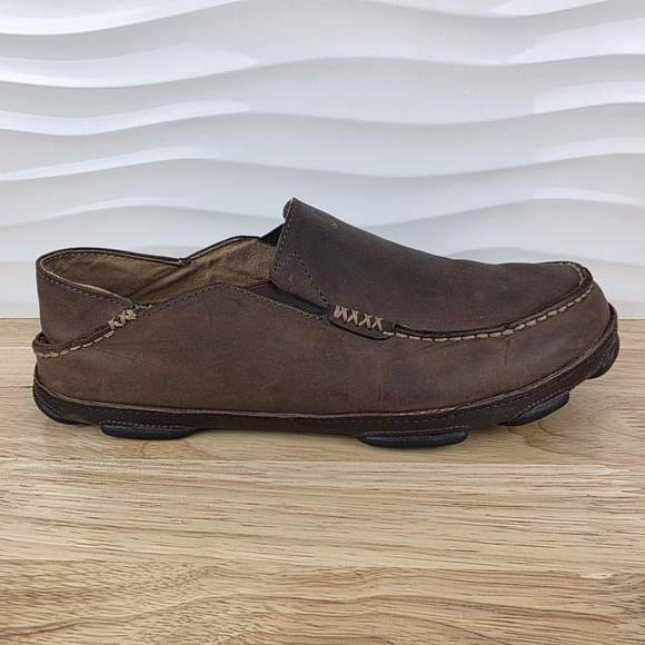 OluKai Moloa Loafers Mens Size 11 Dark Wool Java Leather Slip On Shoe 10128-2733